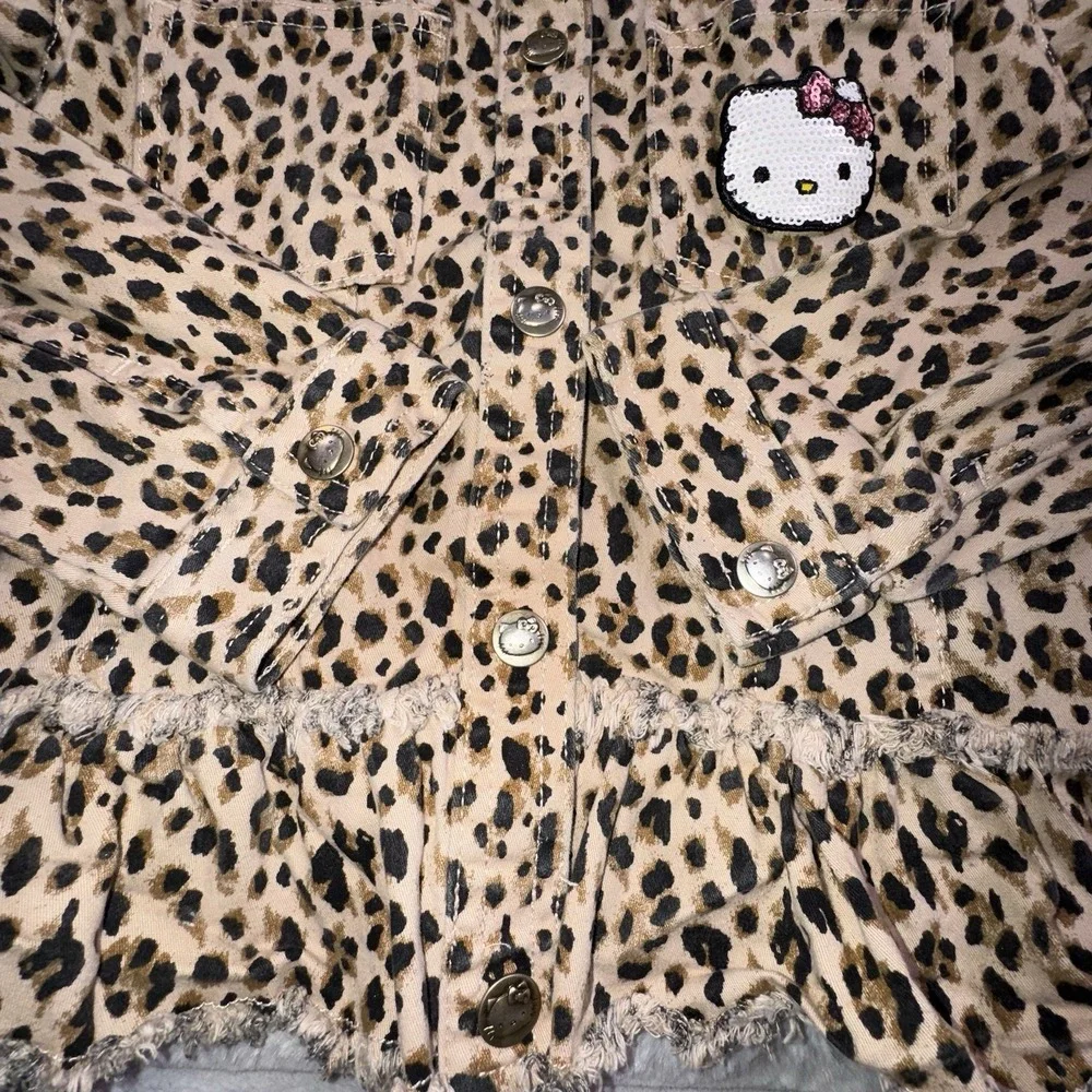 Hello Kitty Girls Size 6 Leopard‎ Print Peplum Stretch Jacket Sequin HK Buttons
